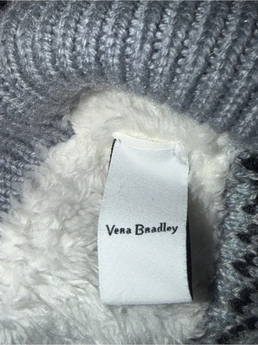 Vera Bradley Women’s Gray Fair Isle Polar Bear Lined Knit Beanie Pom Pom